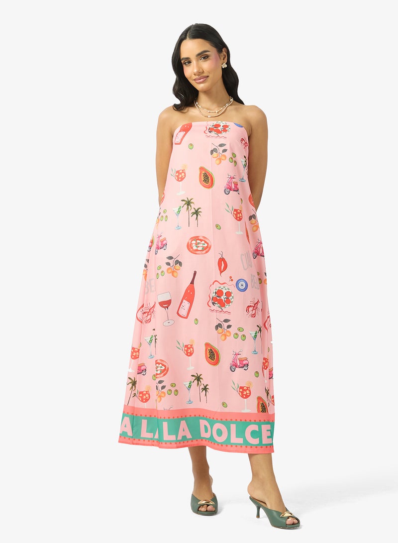 Ginger Bandeau A Line Printed Resort Dress - Image 1